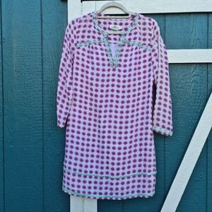 Vineyard Vines 100% Silk Pink Ikat Shift Dress Size 4